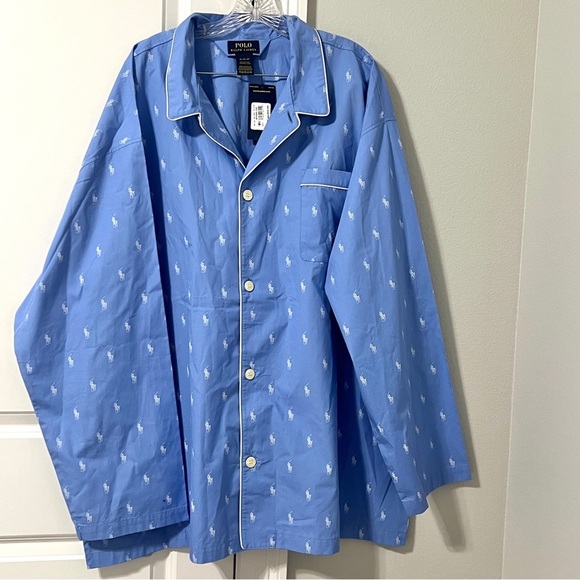 NWT Polo Ralph Lauren Pajama Shirt Mens 3XL Blue Pony Logo Button Up - Picture 2 of 13